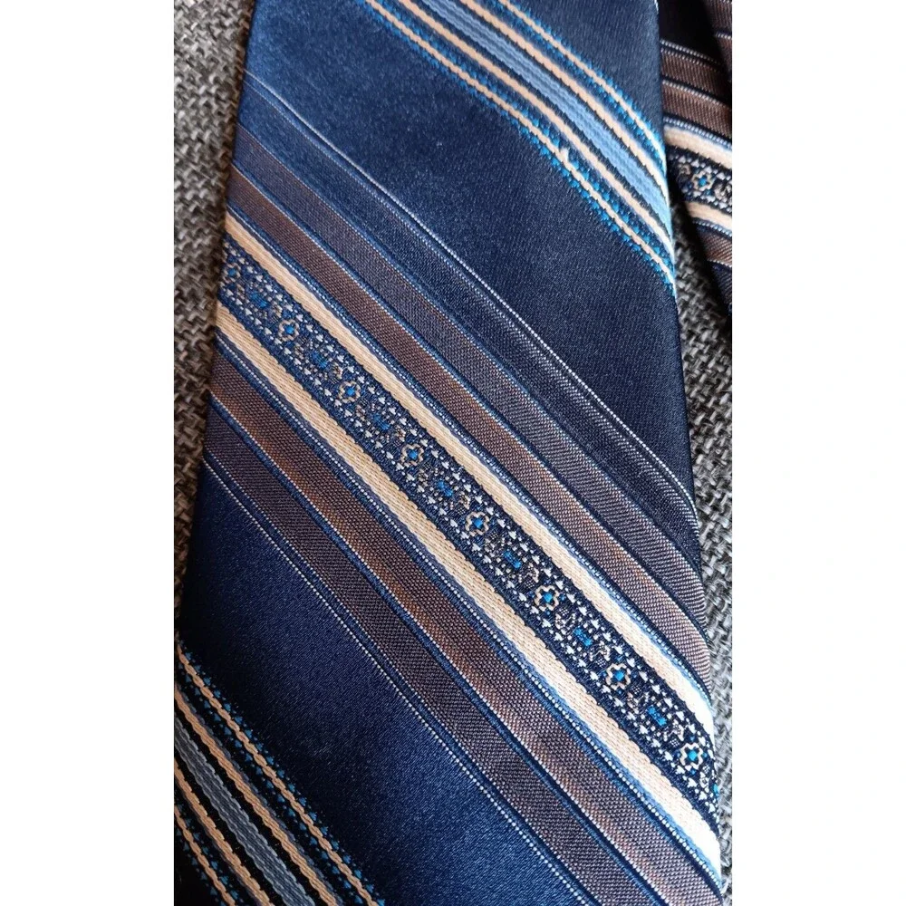 Tie 70s 80s 90s Y2K Mens Beau Brummell Blue Brown Beige 3 Wide 54 Long